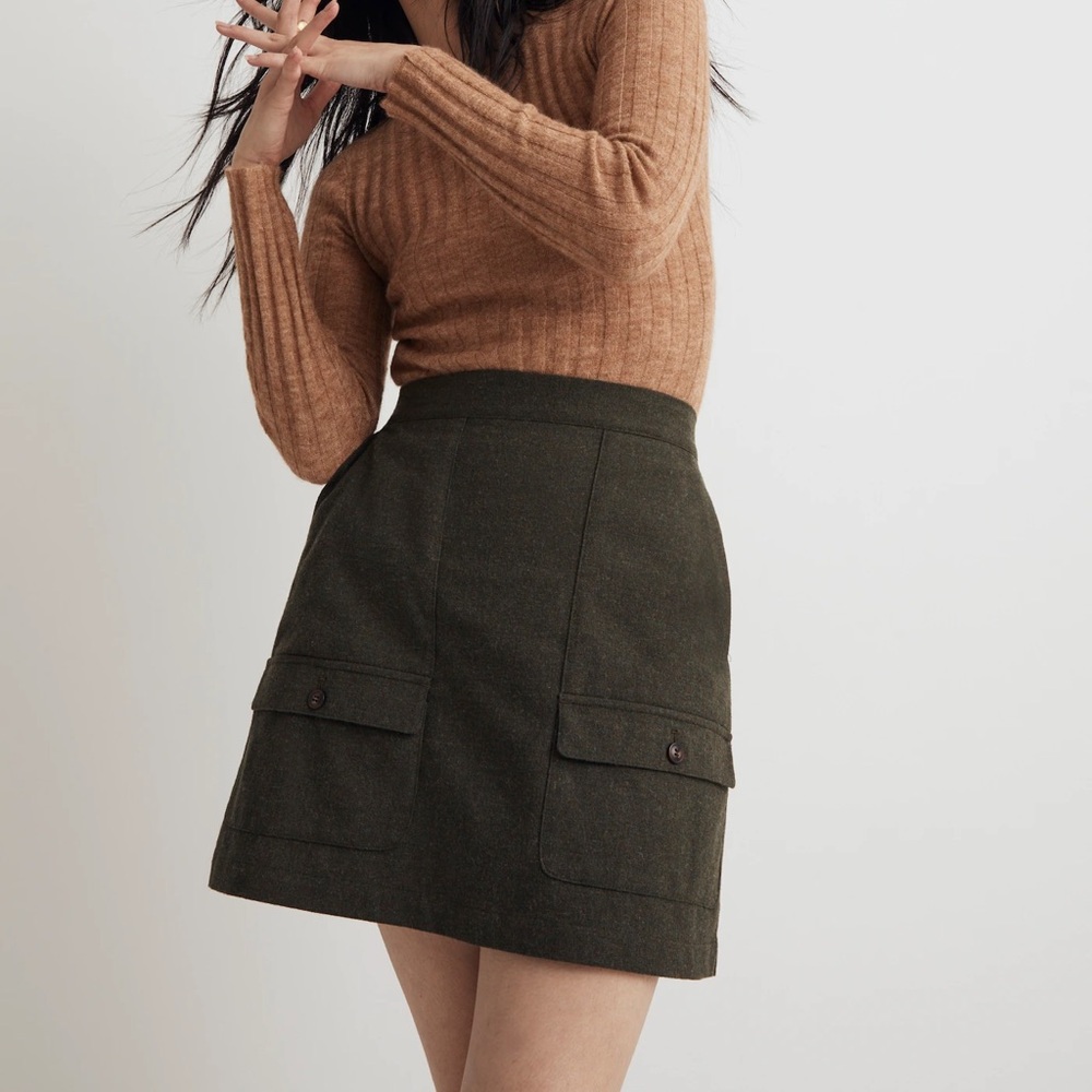Madewell Wool-Blend Cargo Mini Skirt Olive Green 00